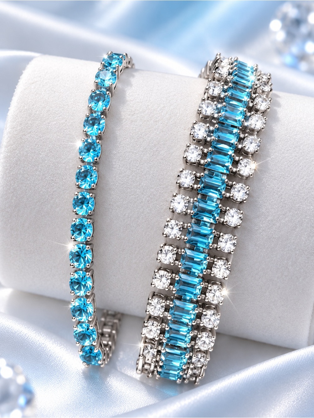 Blue Crystal Tennis Bracelets in Silver Tone Hypoallergenic